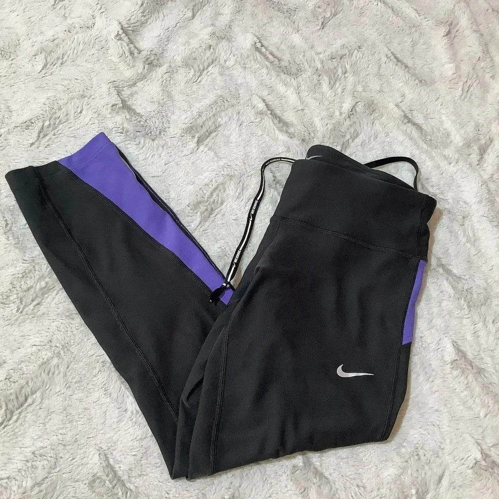Nike dri fit cropped leggings size XS black - charcoal and purple